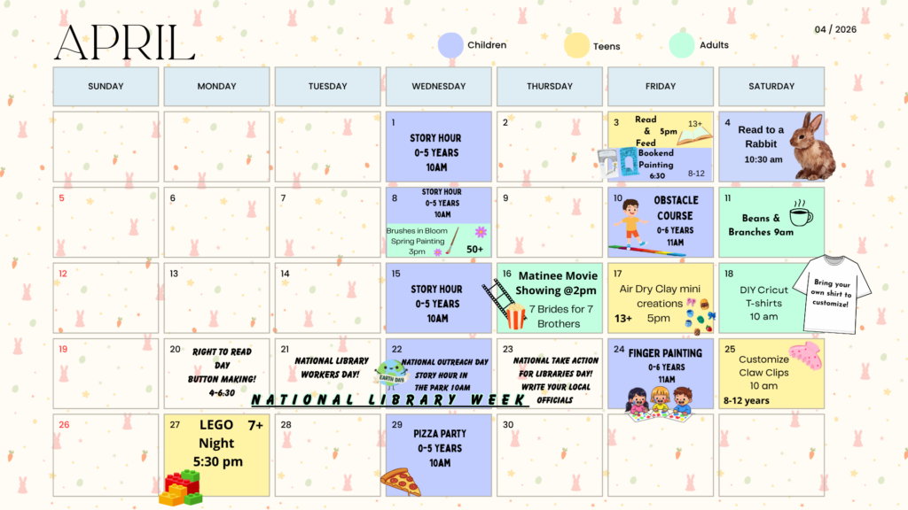 Calendar of events for the month of April